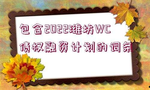 山东潍坊潍城市政债权融资计划(潍坊城投发债)